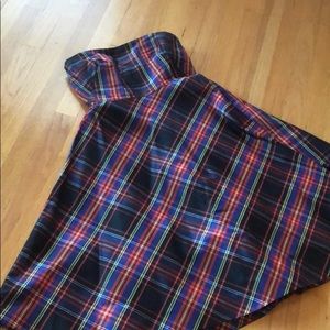 J Crew Strapless Tartan Plaid Taffeta Dress